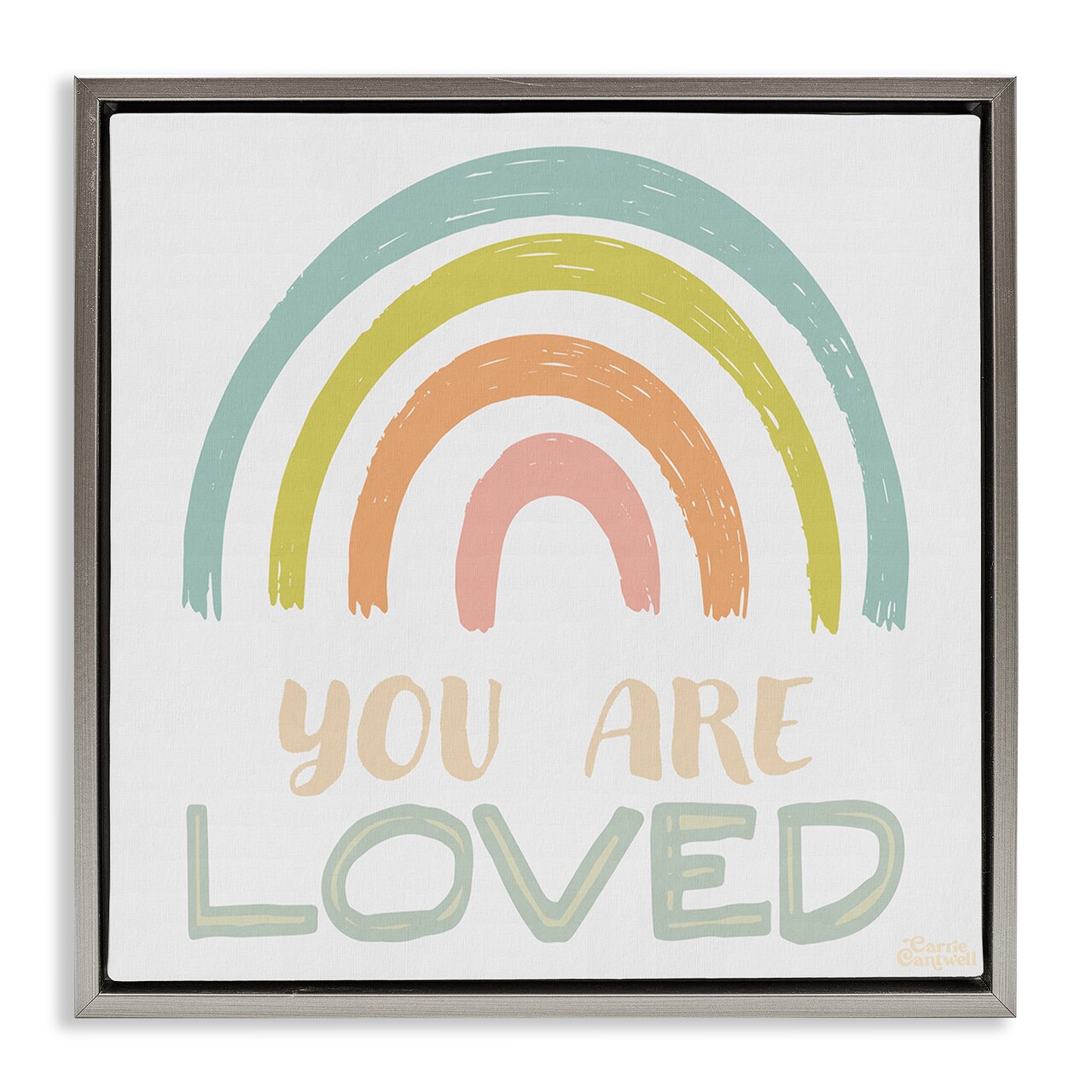 Stupell Industries You Are Loved Rainbow Framed Floater Canvas Wall Art Design by Carrie Cantwell